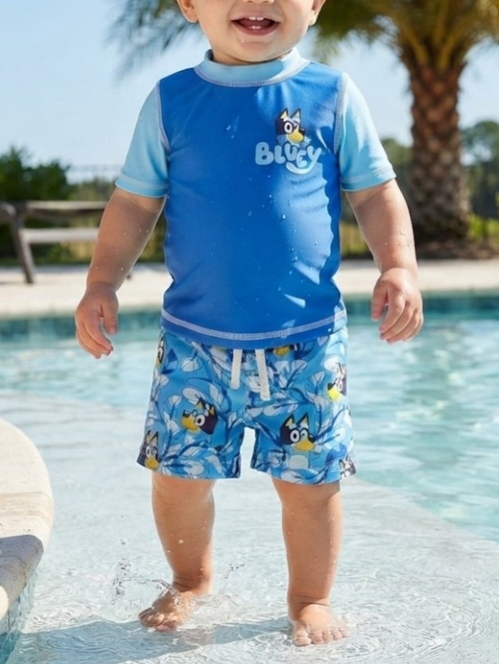 Bluey Baby Boys 2-Piece Swim Set Rash Guard and Swim Trunks Size 12M UPF 50+